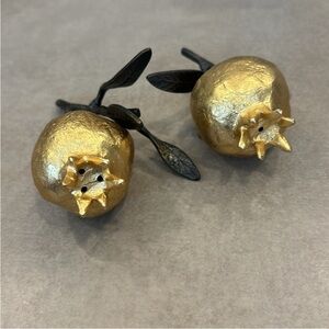 Set of Michael Aram gold pomegranate branch salt and pepper shakers